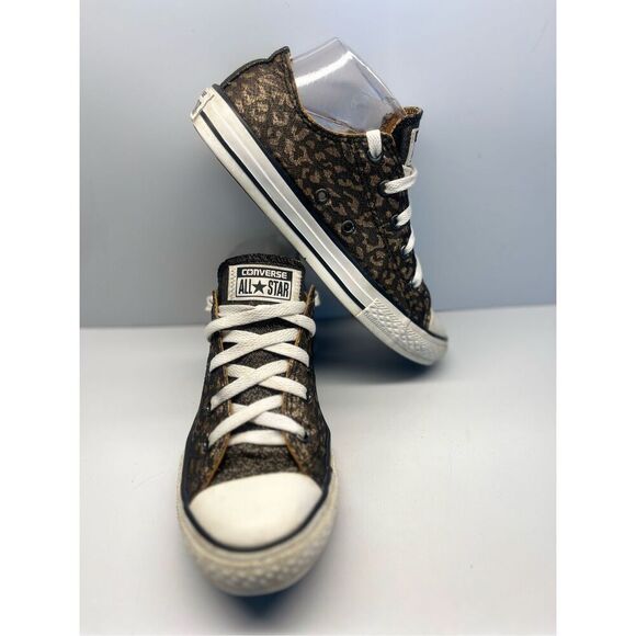 Converse Star Juniors Kids Sz 3 Low Shimmer Leopard Cheetah Animal Print 640469F - Picture 5 of 10